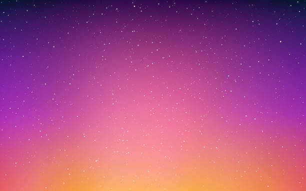 Sunset with stars. Orange beautiful sky. Blurred night background. Beautiful starry space. Color starry gradient. Realistic evening light. Vector illustration Sunset with stars. Orange beautiful sky. Blurred night background. Beautiful starry space. Color starry gradient. Realistic evening light. Vector illustration. purple and orange gradient background stock illustrations