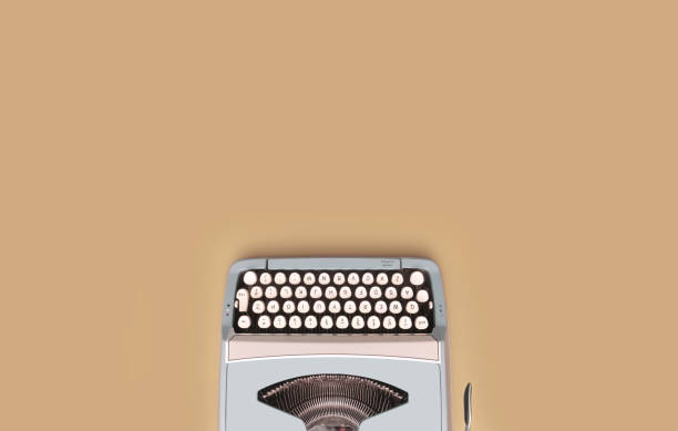 istock Overhead top view of a vintage aqua blue typewriter 1458058537