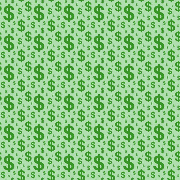 Dollar seamless pattern Dollar symbol seamless pattern. Cash icons, money graphic ornament. Decoration paper or wallpaper. Salary time. Banking or commerce. Finance or investment flat vector illustration on green background money background stock illustrations