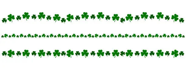 Vector illustration of clover leaf line, set of green shamrock divider design for saint patrick day, horizontal decorative vector element