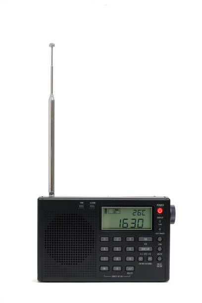 istock Digital radio receiver with extended antenna white background. 1458070062