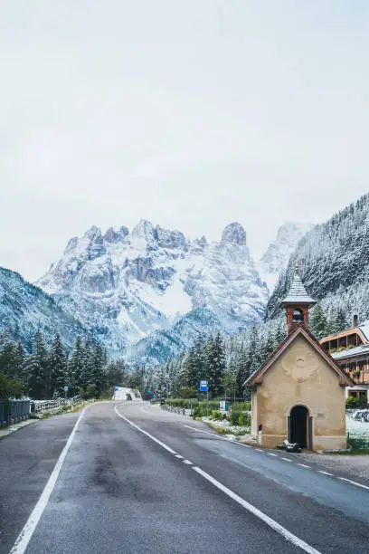 Small Church at Tre Cime Dreizinnen Dolomites Sud Tirol Italy. High quality photo