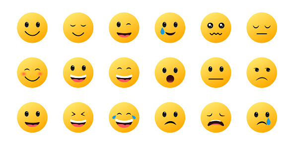 Emoticons icon set. Emoji stickers. Cartoon smile icon. Vector