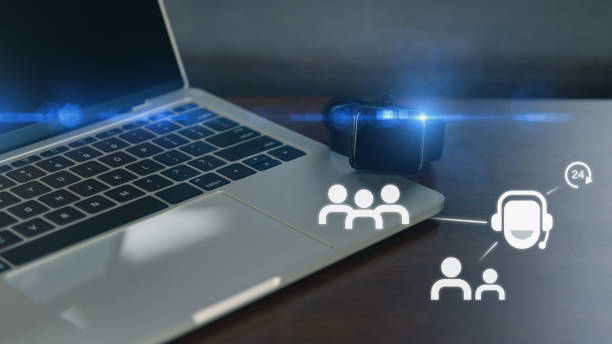 istock Hotline, customer service center by technology, icon concept. 1458076405