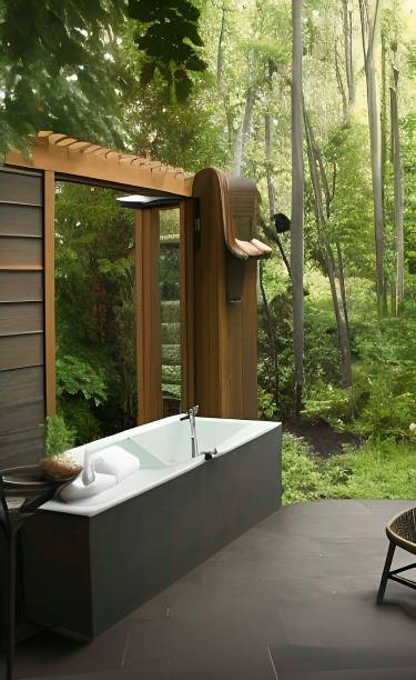 istock Relax bathtub with natural view in bathroom 1458082811