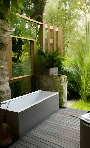 istock Relax bathtub with natural view in bathroom 1458082813