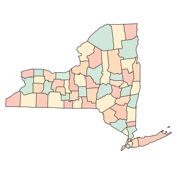 colourful new york counties map. New York - Highly detailed editable political map. blank County map colourful new york counties map. New York - Highly detailed editable political map. blank County map rochester new york state stock illustrations