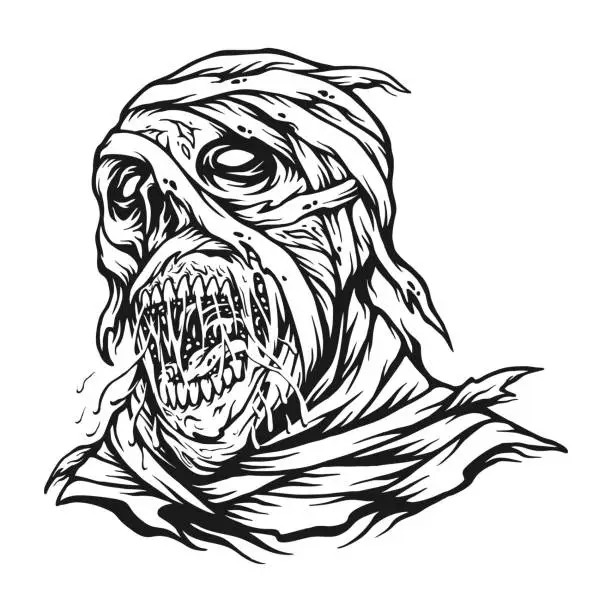 Vector illustration of Creepy zombie monster mummy skull head silhouette
