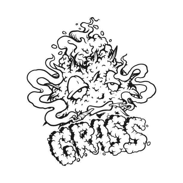 istock Monster cannabis bud leaf smoking weed with grass word hand lettering monochrome 1458091429