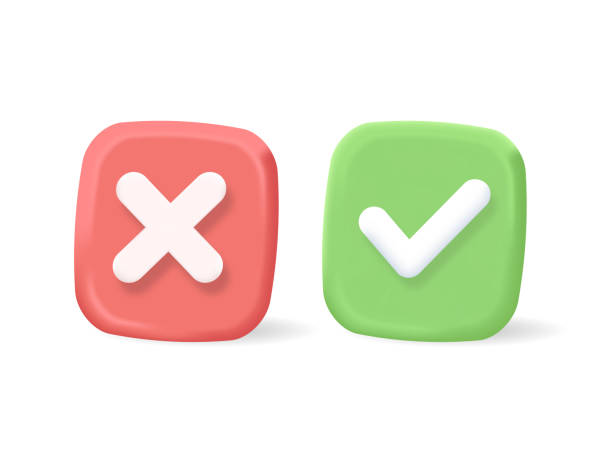 istock 3D Green tick check mark and cross mark symbol accepted and rejected 1458095369
