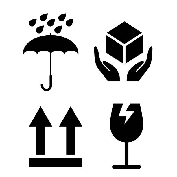 Warning mark set for handling of parcel delivery service Illustrations that can be used in various fields fragile stock illustrations