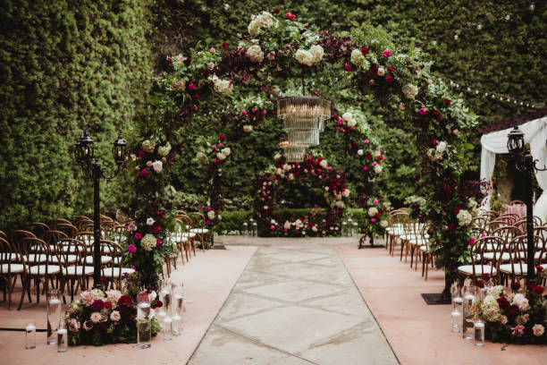 istock Wedding ceremony site with flowers 1458103359