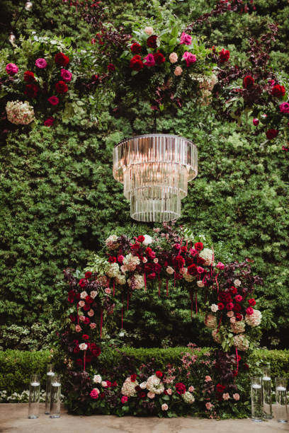 istock Floral wedding arch and crystal chandelier 1458103615