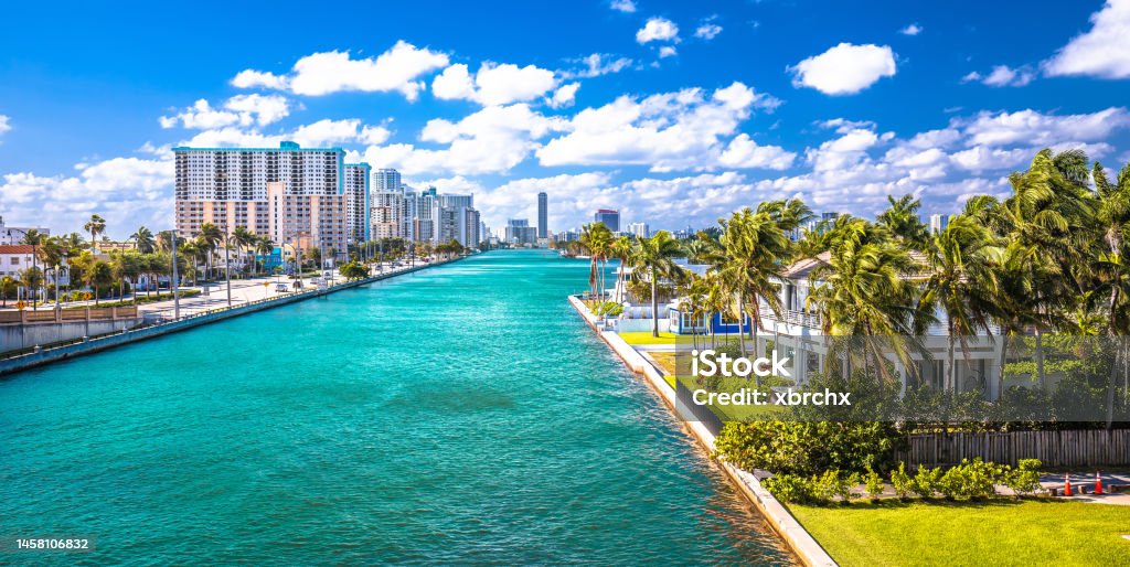 Town of Hollywood waterfront panoramic view, Florida Town of Hollywood waterfront panoramic view, Florida, United states of America Florida - US State Stock Photo