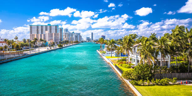 Town of Hollywood waterfront panoramic view, Florida Town of Hollywood waterfront panoramic view, Florida, United states of America hollywood florida stock pictures, royalty-free photos & images