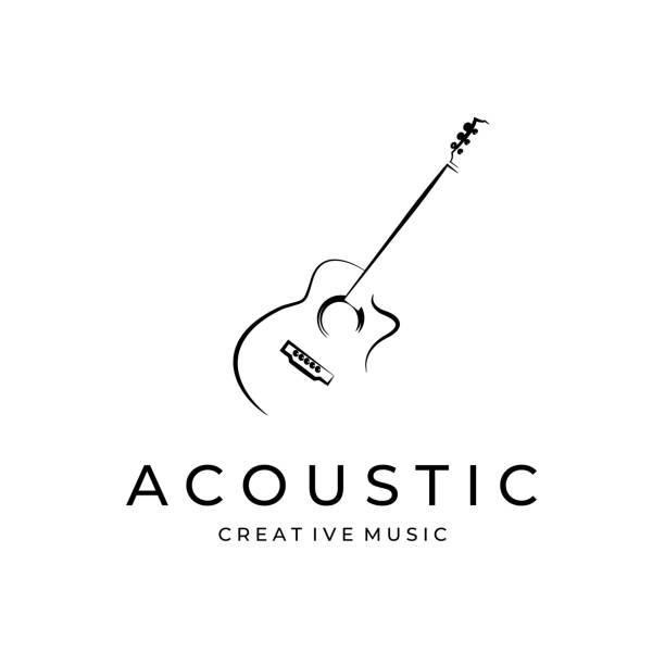 prosta ikona logo gitary odznaka mono line ilustracja - gitara akustyczna obrazy stock illustrations