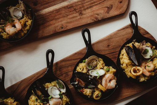 Appetizers of seafood paella
