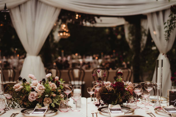 istock Dusk at an elegant wedding reception outdoors in the garden 1458116558