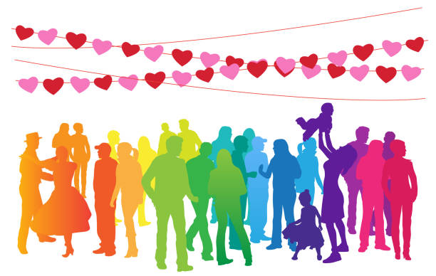 Silhouette Valentinstag Fun Crowd Rainbow C – Vektorgrafik