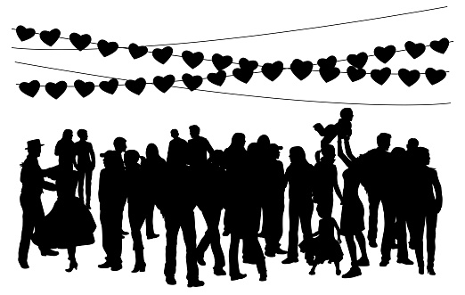 Valentine's day celebration including everyone, young, old and all genders and ethnicity.  Community event.  Illustration
