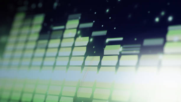 Sound equalizer. Wave pattern of music sounds element on monitor screen. Digital equalizer. Modern song equalisers dark background. Colorful waveform of musical soundtrack. Music equalizers display. ecualizador de sonido. patrón de onda del o de sonidos de música en la pantalla del monitor. ecualizador digital. la canción moderna ecualiza el fondo oscuro. colorida forma de onda de la banda sonora musical. pantalla de ecualizadores de música