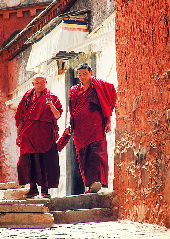 Shigatse Tibet, China - 01 September 2007:. Monks at Tashi Lhunpo Monastery, TashiLhunpo temple was the traditional seat of the Panchen Lama founded in 1447 by the first Dalai Lama.