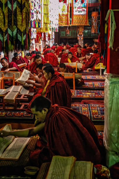 Phyang, India - July 15, 2015: Buddhist monks (lamas) are performing music and prayers during the festival in \n