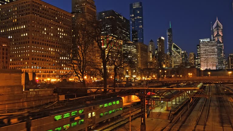 Metra Train Station and Chicago Cityscape