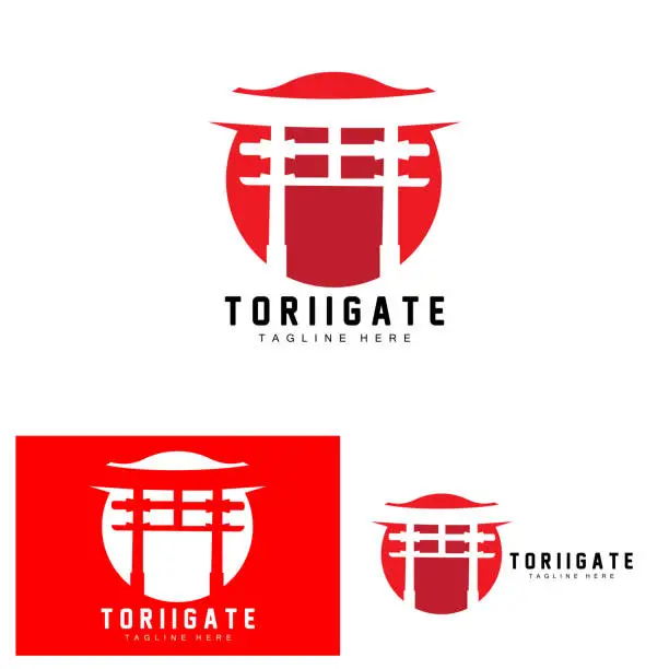 Vector illustration of Torii Gate, Japanese History Gate Icon Vector, Chinese Illustration, Wooden Design Company Brand Template