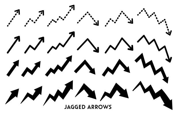 монохромный зубчатый набор стрелок. простые в использовании векторные данные. - moving down graph moving up business stock illustrations