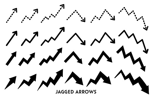 Monochrome jagged arrow set.Easy-to-use vector data.