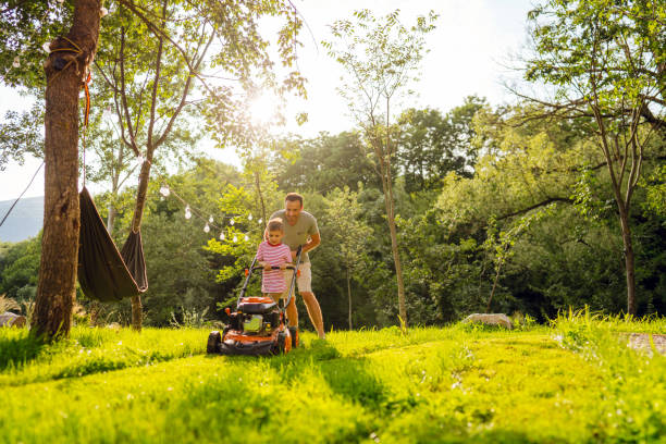 istock Mowing the lawn together 1458137722