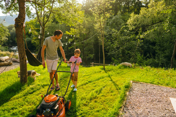 istock Mowing the lawn together 1458138309