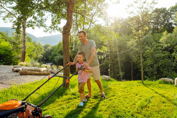 istock Mowing the lawn together 1458138318