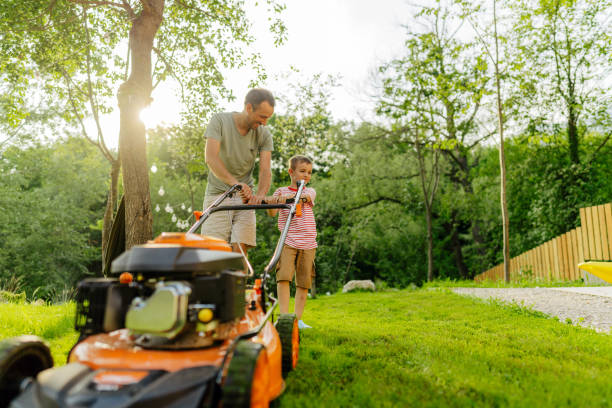 istock Mowing the lawn together 1458139577