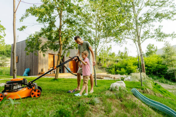 istock Mowing the lawn together 1458139771