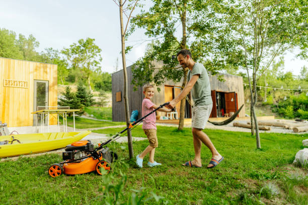 istock Mowing the lawn together 1458143906