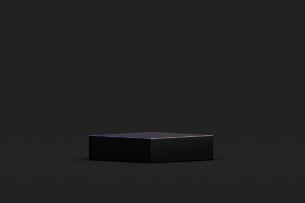 Black minimal podium product display stand winner pedestal empty platform geometric dark scene product presentation mockup abstract background concept 3d rendering