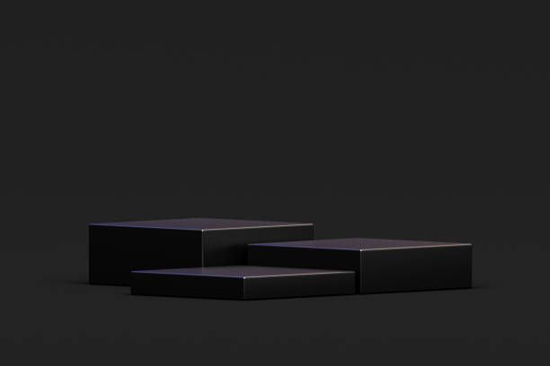 istock Black modern podium product display stand winner pedestal empty platform geometric dark scene product presentation mockup abstract background concept 3d rendering 1458145402
