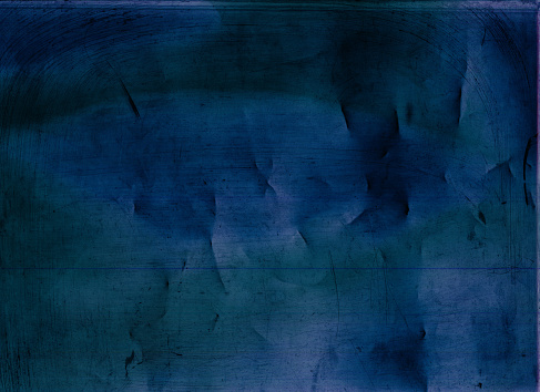 Scratched old texture. Distressed background. Crumpled film. Neon blue pink green color stains dust grain on dark weathered rough abstract overlay.