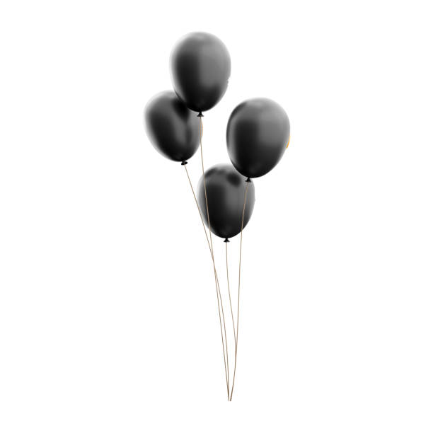 3d render scary faces. 3d render black and orange balloons. 3d rendering halloween elements on white background.