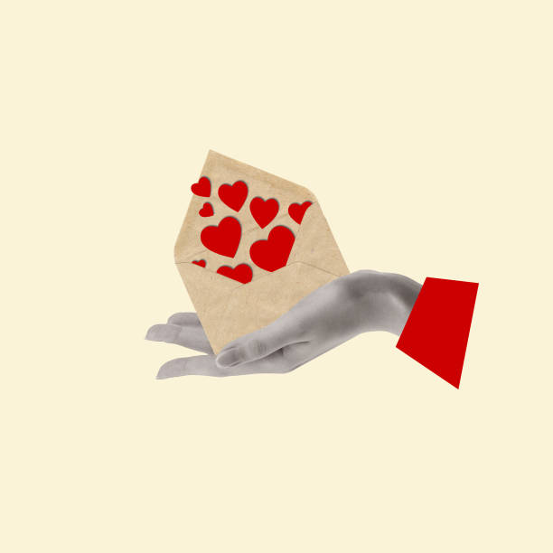 istock Creative modern art collage of hand holding an envelope with hearts. 1458155626