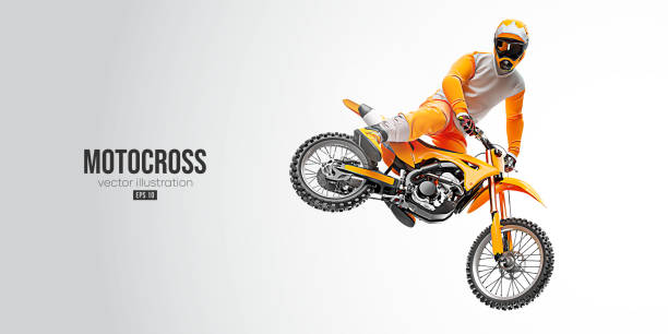 istock Realistic silhouette of a motocross rider, man is doing a trick, isolated on white background. Enduro motorbike sport transport. Vector illustration 1458155645
