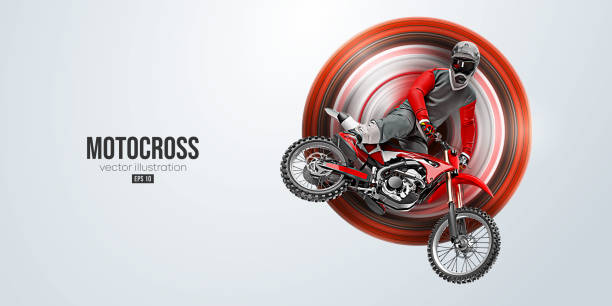 istock Realistic silhouette of a motocross rider, man is doing a trick, isolated on white background. Enduro motorbike sport transport. Vector illustration 1458155649