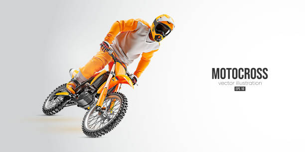 istock Realistic silhouette of a motocross rider, man is doing a trick, isolated on white background. Enduro motorbike sport transport. Vector illustration 1458155656