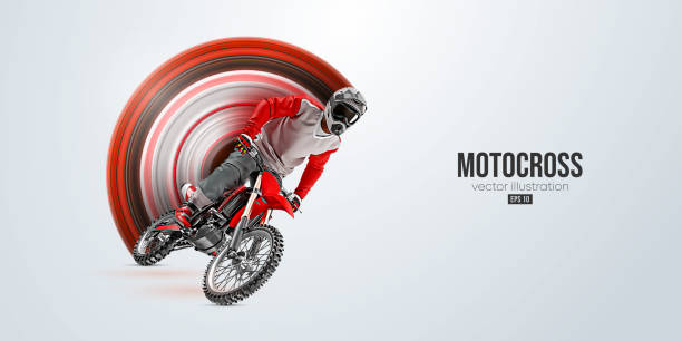 istock Realistic silhouette of a motocross rider, man is doing a trick, isolated on white background. Enduro motorbike sport transport. Vector illustration 1458155659