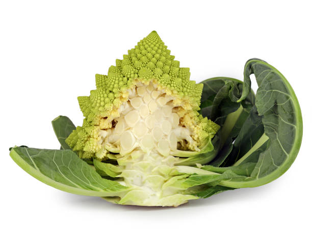pokrojona w plastry kapusta romańska brokułowa lub kalafior rzymski na białym tle - romanesque broccoli cauliflower cabbage zdjęcia i obrazy z banku zdjęć