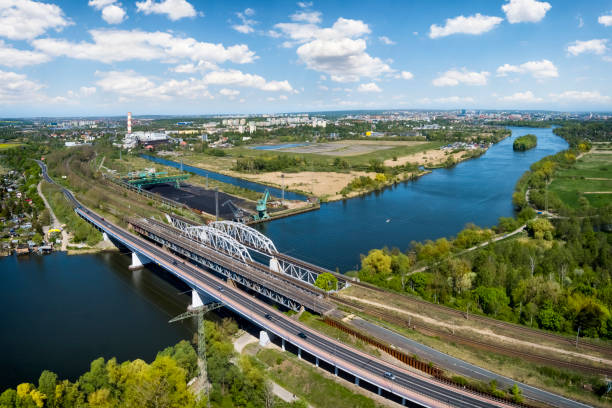 istock Road and rail bridges on the Oder River in Szczecin, Poland 1458159168