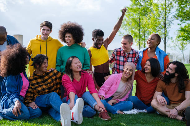 istock Group of various ethnicities together having a good time 1458160151