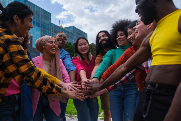 istock Group of friends of different ethnicities spending time together 1458161063